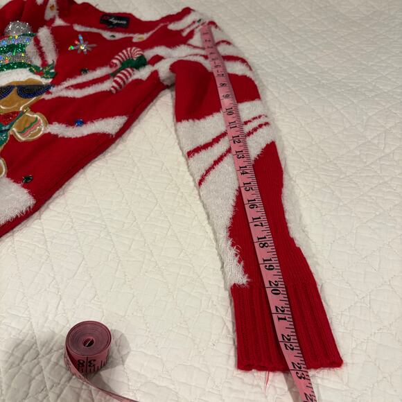 33 DEGREES X-Mas Tunic Sweater Red Sz XS Candycane Elf Cool Snowman Dimensional - Picture 10 of 10